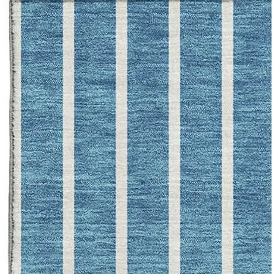 Teal Ivory And Aqua Striped Washable Area Rug With UV Protection Photo 3