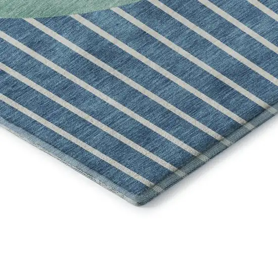 Teal Ivory And Aqua Striped Washable Area Rug With UV Protection Photo 7