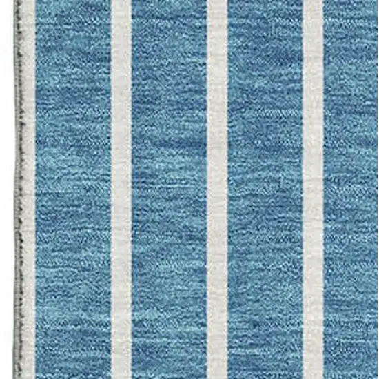 Teal Ivory And Aqua Striped Washable Area Rug With UV Protection Photo 2