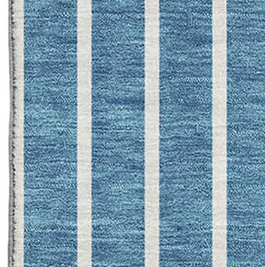 Teal Ivory And Aqua Striped Washable Area Rug With UV Protection Photo 2