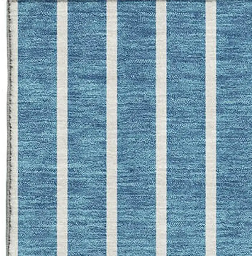 Teal Ivory And Aqua Striped Washable Area Rug With UV Protection Photo 3