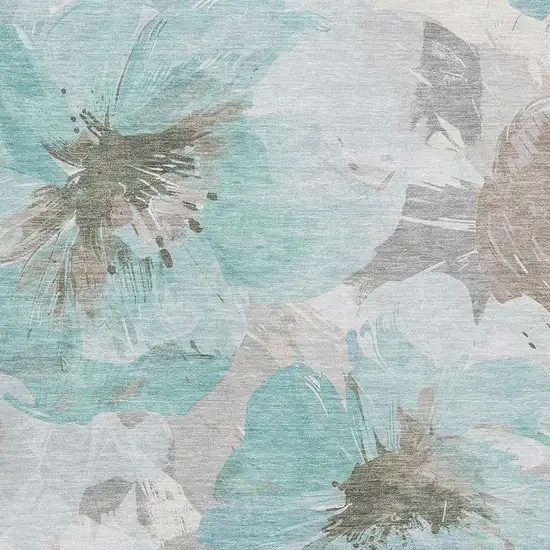 Teal Ivory And Beige Floral Washable Area Rug With UV Protection Photo 2