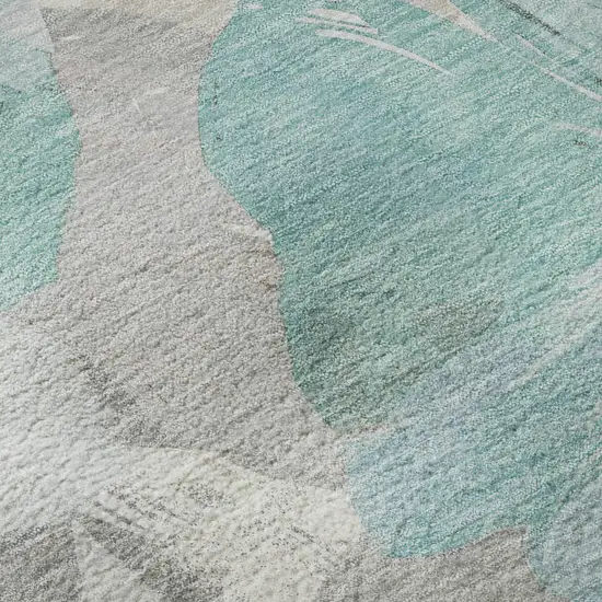 Teal Ivory And Beige Floral Washable Area Rug With UV Protection Photo 8