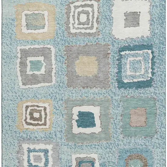 Teal Ivory And Beige Geometric Washable Area Rug With UV Protection Photo 4
