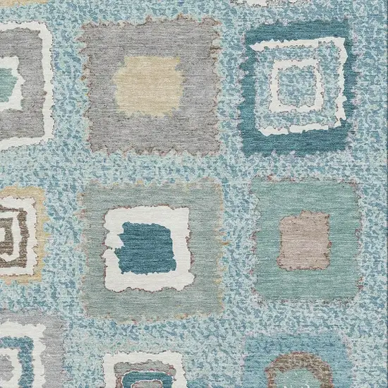 Teal Ivory And Beige Geometric Washable Area Rug With UV Protection Photo 3
