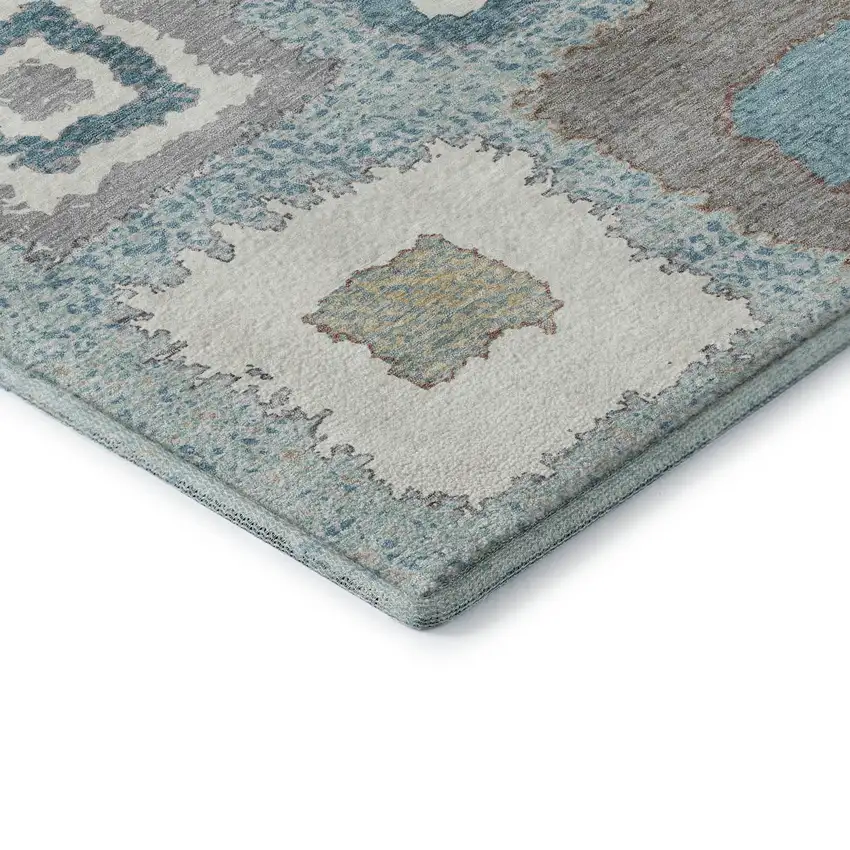 Teal Ivory And Beige Geometric Washable Area Rug With UV Protection Photo 8