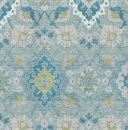 Teal Ivory And Beige Oriental Washable Area Rug With UV Protection Photo 2