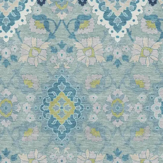 Teal Ivory And Beige Oriental Washable Area Rug With UV Protection Photo 2