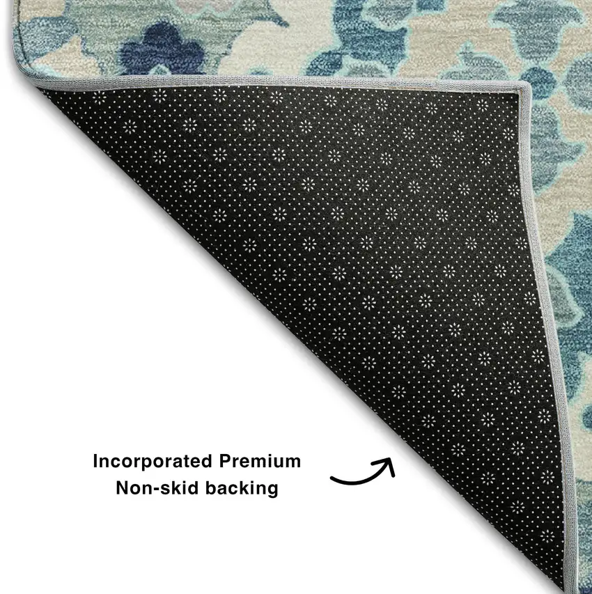 Teal Ivory And Beige Oriental Washable Area Rug With UV Protection Photo 6