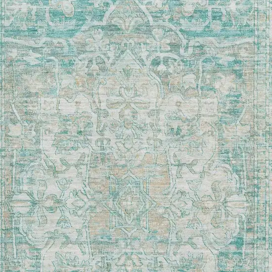 Teal Ivory And Beige Oriental Washable Area Rug With UV Protection Photo 2
