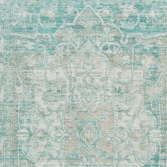 Teal Ivory And Beige Oriental Washable Area Rug With UV Protection Photo 2