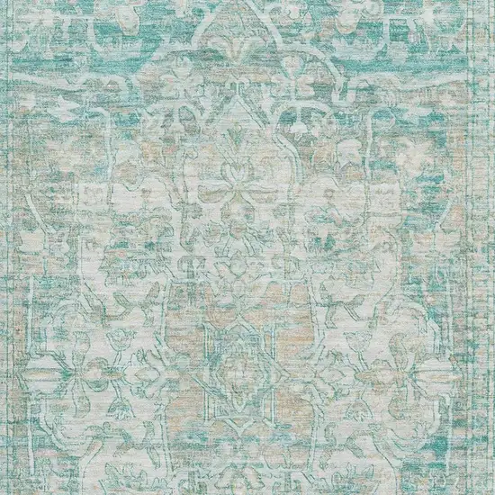 Teal Ivory And Beige Oriental Washable Area Rug With UV Protection Photo 2