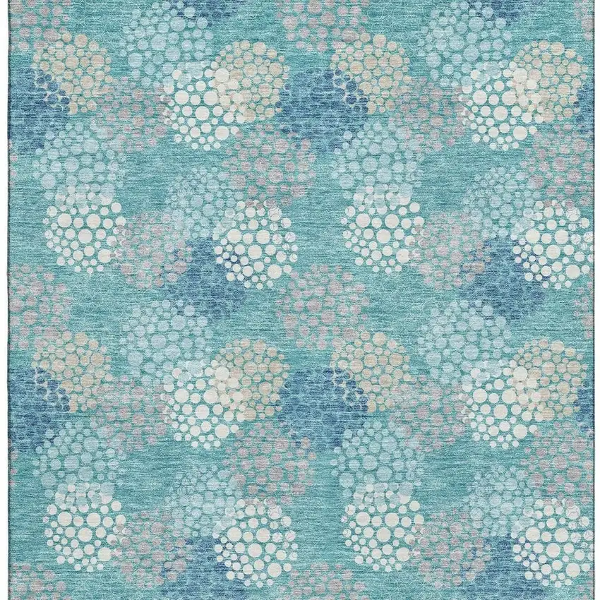 Teal Ivory And Beige Polka Dot Washable Area Rug With UV Protection Photo 3