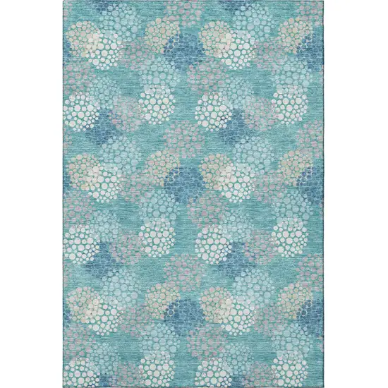 Teal Ivory And Beige Polka Dot Washable Area Rug With UV Protection Photo 4
