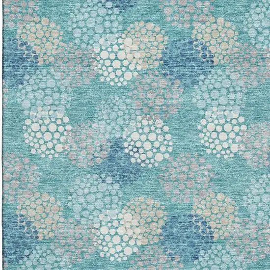 Teal Ivory And Beige Polka Dot Washable Area Rug With UV Protection Photo 3