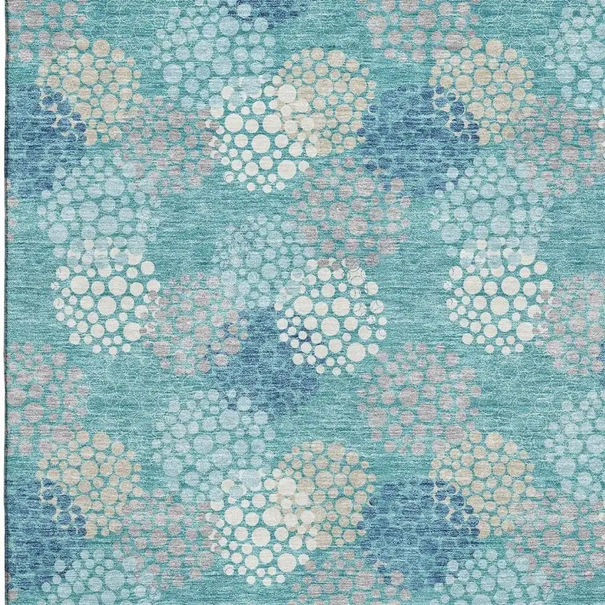 Teal Ivory And Beige Polka Dot Washable Area Rug With UV Protection Photo 3