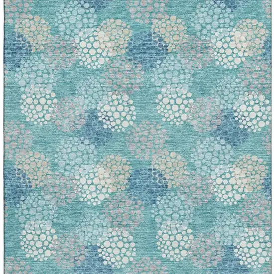 Teal Ivory And Beige Polka Dot Washable Area Rug With UV Protection Photo 4