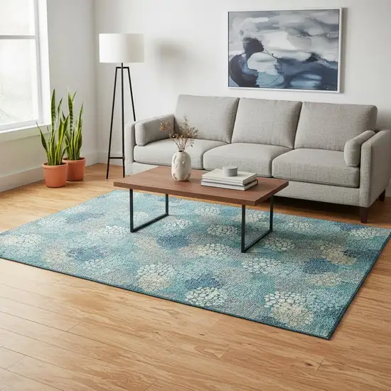 Teal Ivory And Beige Polka Dot Washable Area Rug With UV Protection Photo 2