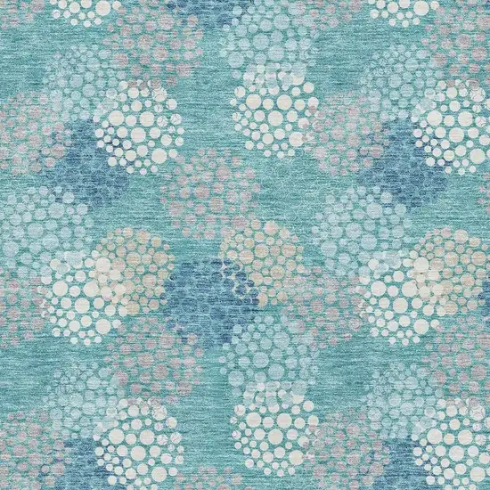 Teal Ivory And Beige Polka Dot Washable Area Rug With UV Protection Photo 3