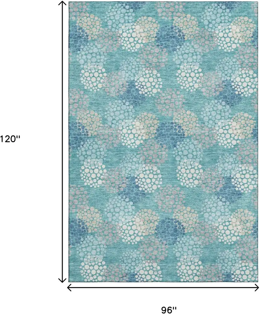 Teal Ivory And Beige Polka Dot Washable Area Rug With UV Protection Photo 3