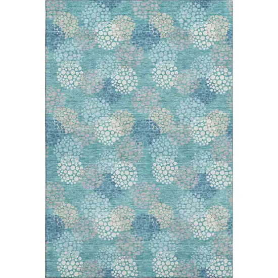 Teal Ivory And Beige Polka Dot Washable Area Rug With UV Protection Photo 1