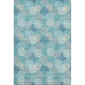 Photo of Teal Ivory And Beige Polka Dot Washable Area Rug With UV Protection