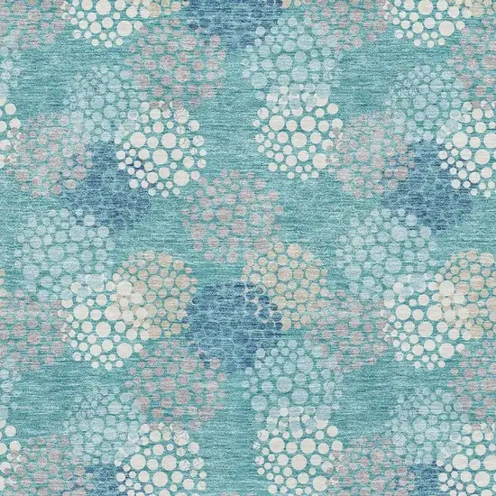 Teal Ivory And Beige Polka Dot Washable Area Rug With UV Protection Photo 3