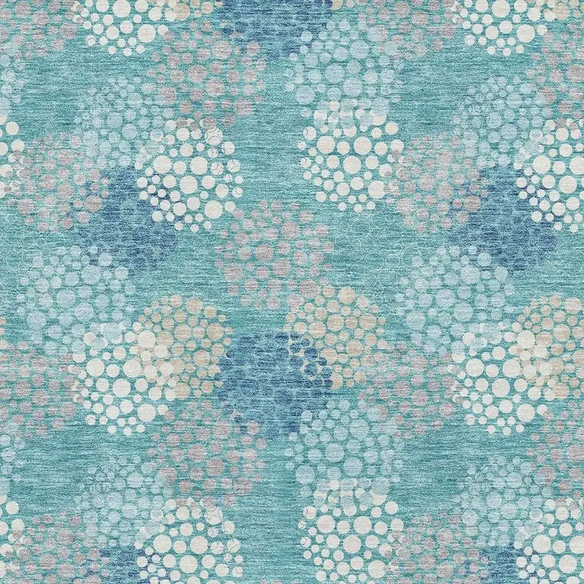 Teal Ivory And Beige Polka Dot Washable Area Rug With UV Protection Photo 3