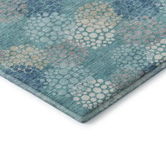 Teal Ivory And Beige Polka Dot Washable Area Rug With UV Protection Photo 8