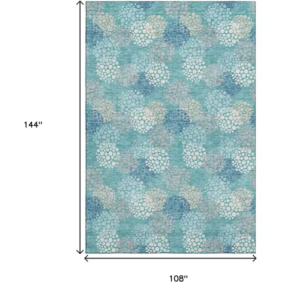 Teal Ivory And Beige Polka Dot Washable Area Rug With UV Protection Photo 3