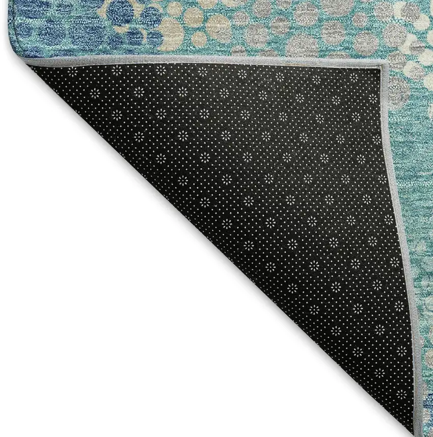 Teal Ivory And Beige Polka Dot Washable Area Rug With UV Protection Photo 7