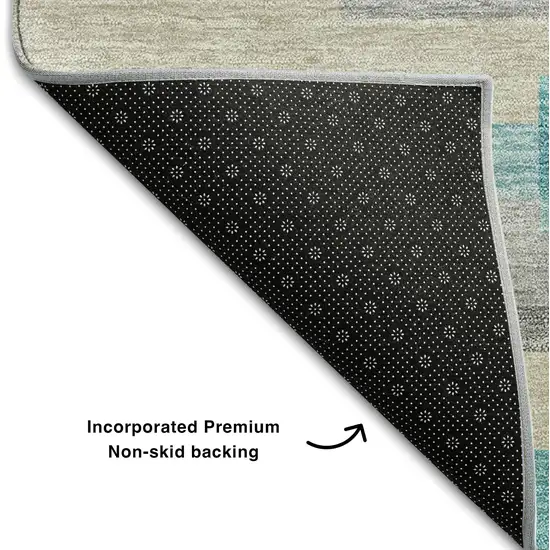 Teal Ivory And Beige Striped Washable Area Rug With UV Protection Photo 7