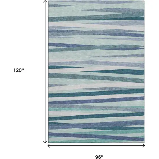Teal Ivory And Blue Striped Washable Area Rug With UV Protection Photo 8