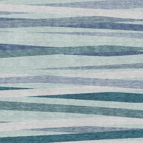 Teal Ivory And Blue Striped Washable Area Rug With UV Protection Photo 2