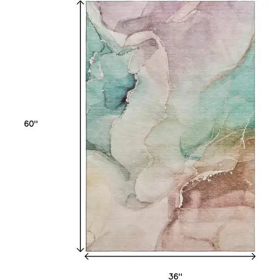 Teal Ivory And Brown Abstract Washable Area Rug With UV Protection Photo 6