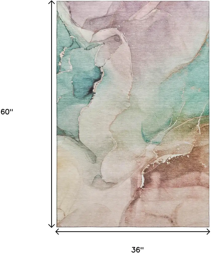 Teal Ivory And Brown Abstract Washable Area Rug With UV Protection Photo 6