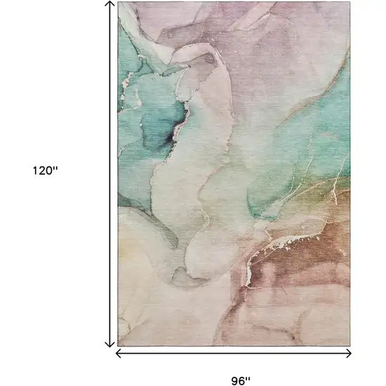 Teal Ivory And Brown Abstract Washable Area Rug With UV Protection Photo 7