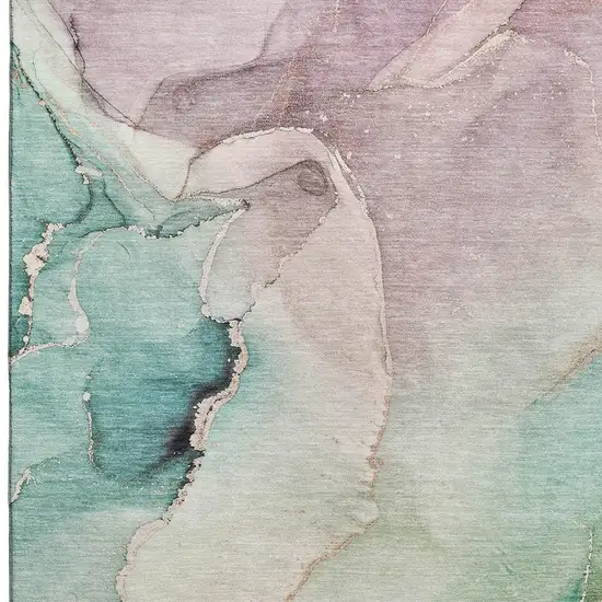 Teal Ivory And Brown Abstract Washable Area Rug With UV Protection Photo 3