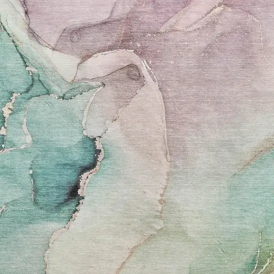 Teal Ivory And Brown Abstract Washable Area Rug With UV Protection Photo 3