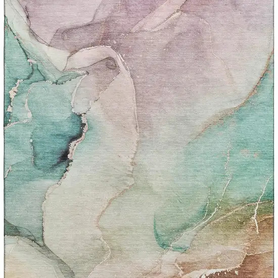 Teal Ivory And Brown Abstract Washable Area Rug With UV Protection Photo 4