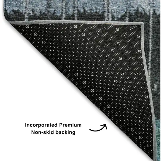 Teal Ivory And Brown Striped Washable Area Rug With UV Protection Photo 6