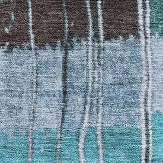 Teal Ivory And Brown Striped Washable Area Rug With UV Protection Photo 3