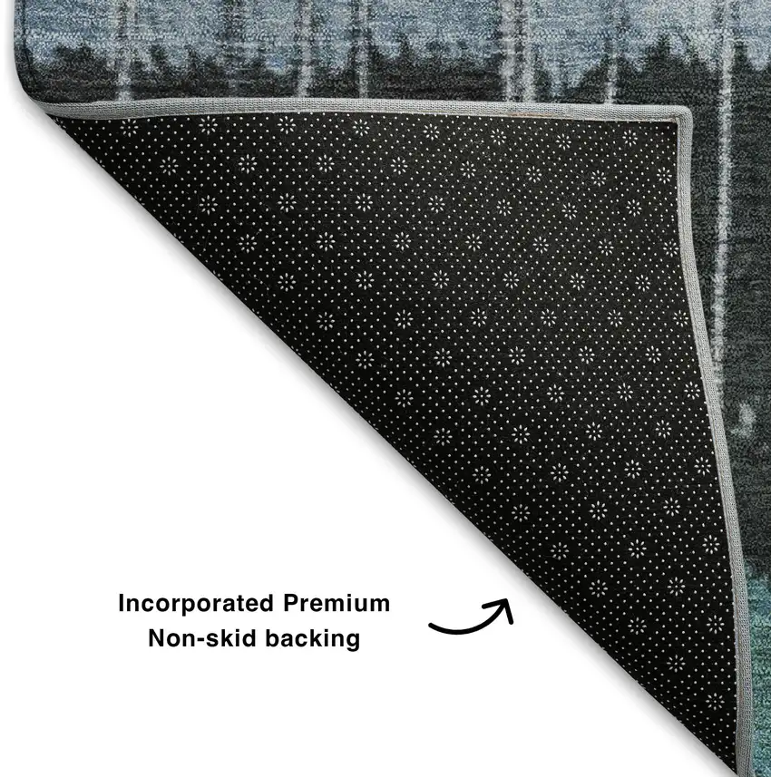 Teal Ivory And Brown Striped Washable Area Rug With UV Protection Photo 6