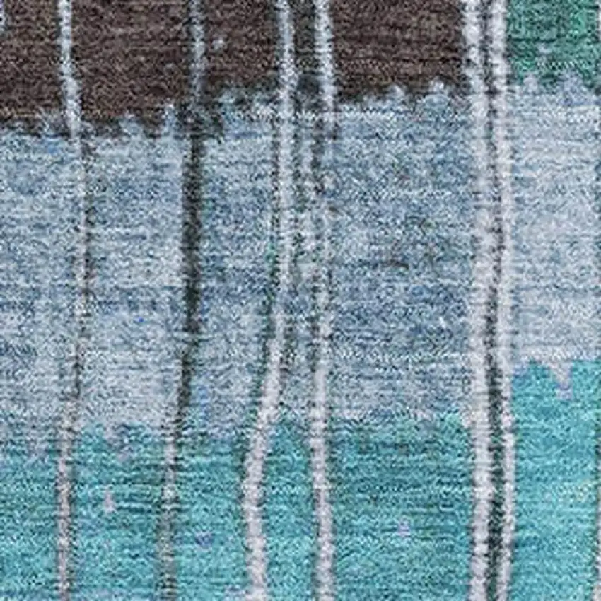 Teal Ivory And Brown Striped Washable Area Rug With UV Protection Photo 3