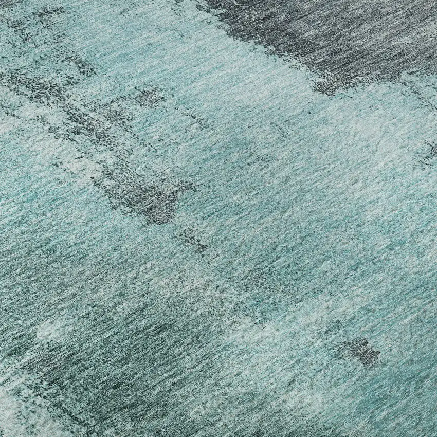 Teal Ivory And Charcoal Abstract Washable Area Rug With UV Protection Photo 8
