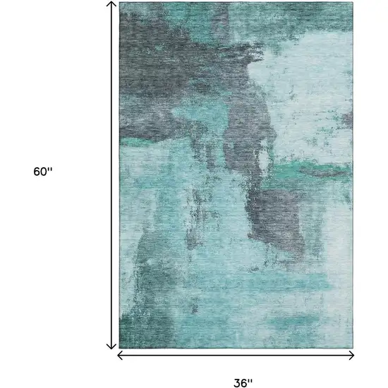 Teal Ivory And Charcoal Abstract Washable Area Rug With UV Protection Photo 9
