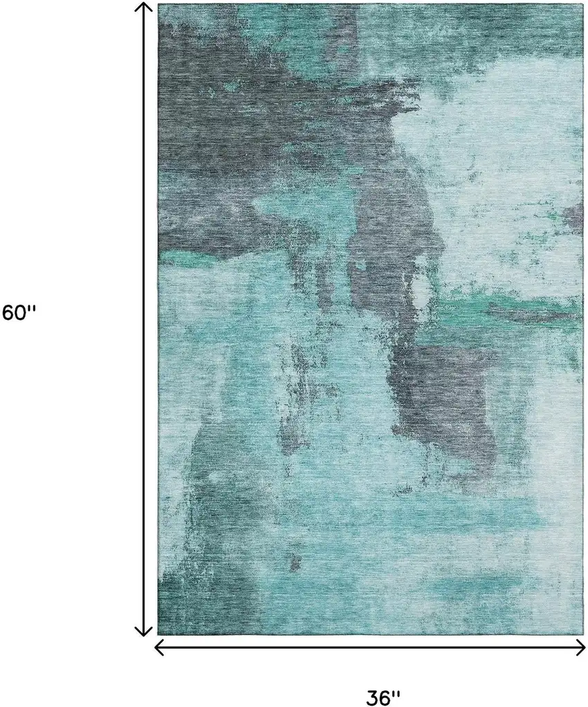Teal Ivory And Charcoal Abstract Washable Area Rug With UV Protection Photo 9