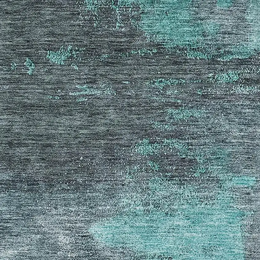 Teal Ivory And Charcoal Abstract Washable Area Rug With UV Protection Photo 2