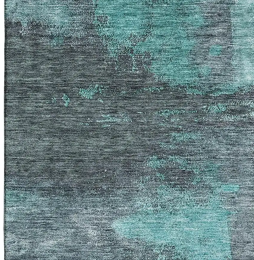 Teal Ivory And Charcoal Abstract Washable Area Rug With UV Protection Photo 3