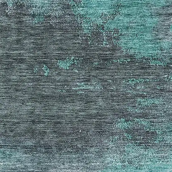 Teal Ivory And Charcoal Abstract Washable Area Rug With UV Protection Photo 2